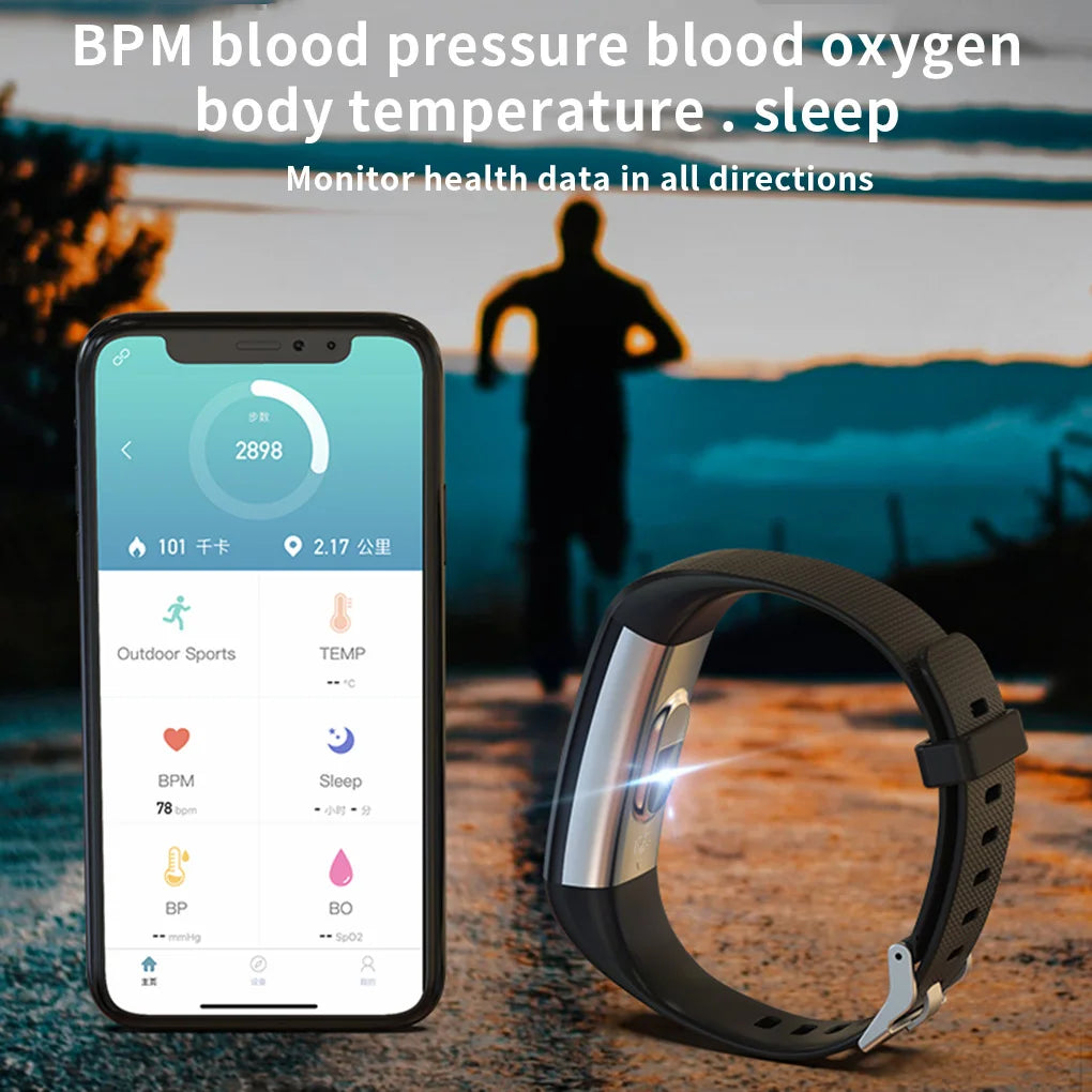 Runmifit Smart Wristband Heartrated Blood Pressure Bracelet Waterproof Body Temperature Wristband, Blue